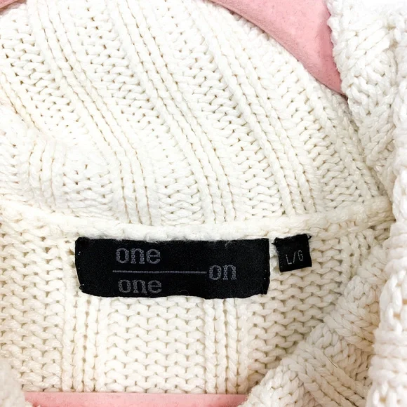 One on One Off-White Long Sleeve Cable Knit Sweater - Picture 2 of 11